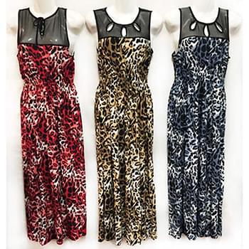 Wholesale Lace Top Leopard Printed Long Dresses