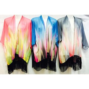 Wholesale Tie Dye Color Effect Beach Cover Up with Fringes
