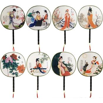 Circular Chinese Fan With Wooden Handle