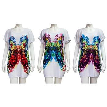 Wholesale Abstract Butterfly Rhinestone Shirt Assorted Colors
