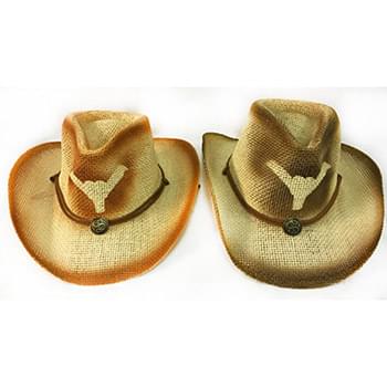 Wholesale Mesh Cowboy Hat with Bull Horn and Medallion Assorted