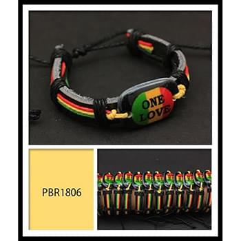 wholesale Faux Leather bracelet Rasta color "ONE LOVE"