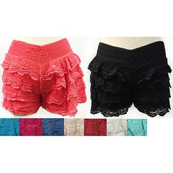 Wholesale Solid Color Layered Crochet Shorts Assorted Colors