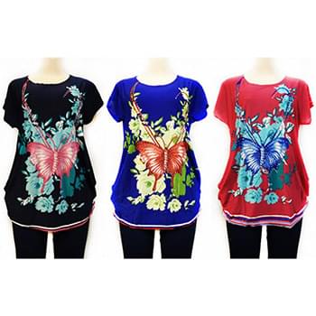 Wholesale Butterfly Flowers Rhinestone Shirt Assorted Colors