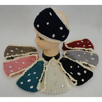 Wholesale Knitted Headbands Crochet with Mixed Shape Rhinestones