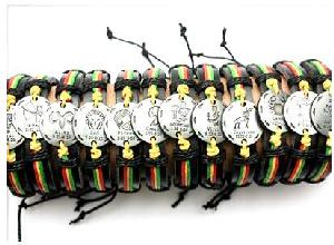 Zodiac Rasta Color Faux Leather Bracelet