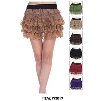 Wholesale Tiered Lace Mini Skirts Assorted