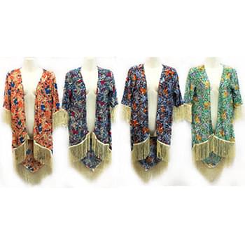 Wholesale Multicolor Flower Print Coverup with Fringes