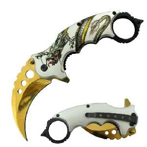 7" overall spring assisted Karambit Knife with dragon graphic