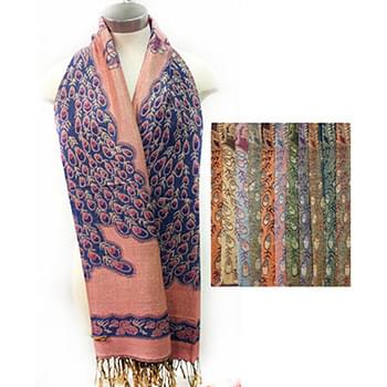 Wholesale Large Peacock Print Pashmina Scarves Assorted Colors