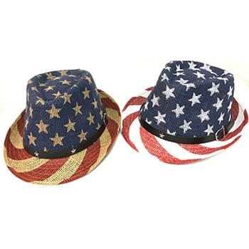 Wholesale American Flag Stars & Stripes Print Fedora Hats