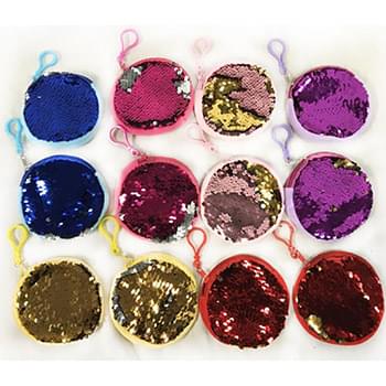 Wholesale Double Sided Sequins Round Coin Purse Assorted Colors