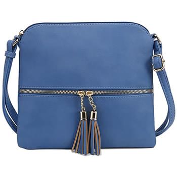 Wholesale Fashion Purse with Tassel & Adjustable Long Strap Blue