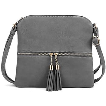 Wholesale Fashion Purse with Tassel & Adjustable Long Strap Gray