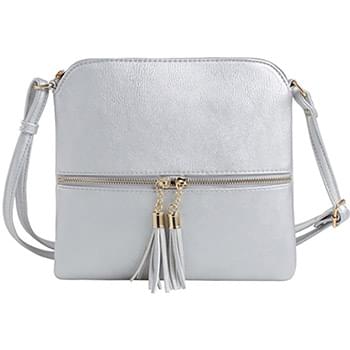 Wholesale Fashion Purse with Tassel & Adjustable Long Strap Silver