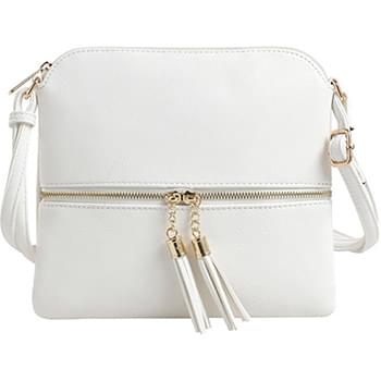 Wholesale Fashion Purse with Tassel & Adjustable Long Strap White