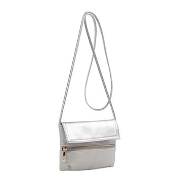 Wholesale Fashion Crossbody Sling Purse with Front Zipper Silver