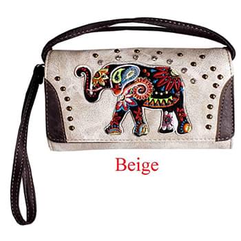 Wholesale Rhinestone Wallet Purse with Elephant Embroidery