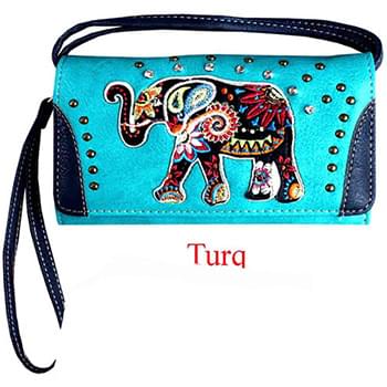 Wholesale Rhinestone Wallet Purse with Elephant Embroideried Design