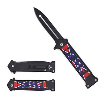 Wholesale Spring Assisted Knife 3.5" Rebel Flag On Black Graphic