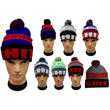 Wholesale Knitted Beanie Hat Who Give Shit Pom Pom