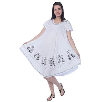 Wholesale White Rayon Embroideried Umbrella Dresses
