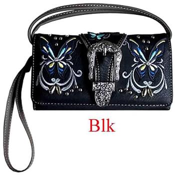 Wholesale Rhinestone Buckle Butterfly Design Wallet Purse Black