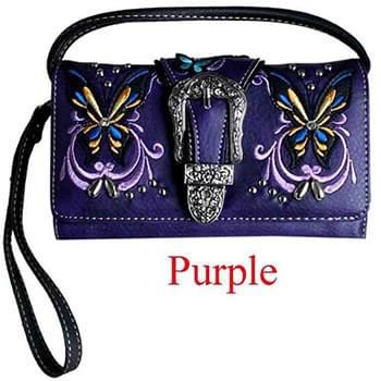 Wholesale Rhinestone Buckle Butterfly Design Wallet Purse Purple