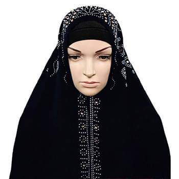 Wholesale All Black Muslim Headscarves with Rhinestone Pattern