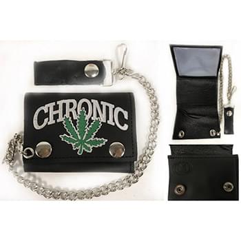 Wholesale Leather Trifold wallet with Chronic Marijuana Chain