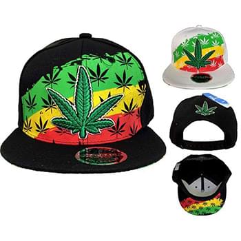 Wholesale Snap Back Flat Bill/Lg Leaf Red-Yellow-Green