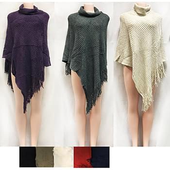 Wholesale Crisscross Knitted Sweater Ponchos with Fringe