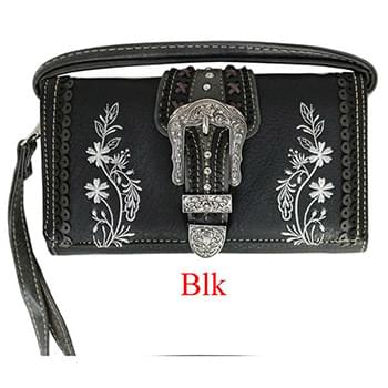 Wholesale Buckle Wallet Purse with Embroideries Black