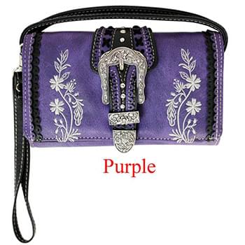 Wholesale Buckle Wallet Purse with Embroideries Purple