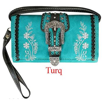 Wholesale Buckle Wallet Purse with Embroideries Turquoise