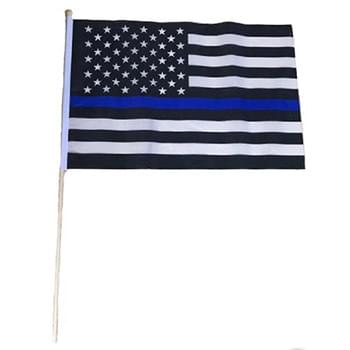 Wholesale Blue Line 12 inch by 18 inch polyester stick flag