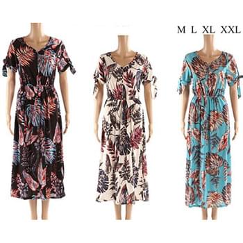 Wholesale Long Summer Dresses with leaf Prints Assorted