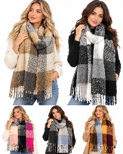 Large Thick Plaid Winter Scarves - Assorted