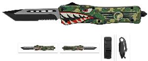 5.75" Super Heavy Duty OTF Out the Front Folding Automatic Pocket Knife - Fighter Pilot Shark