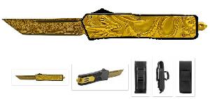 5.25" American Tanto Out the Front OTF Automatic Push Button Folding Pocket Knife - Golden Dragon Warrior