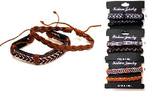 2pcs set Faux Leather Bracelet Aztec and plain Design assorted