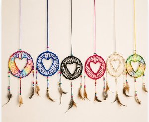 Assorted Color Handmade Dream Catchers With Heart Embroidery