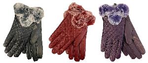 Faux Leather Lady Winter Fur Gloves Solid Color