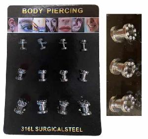 12 Pcs Rhinestone Ear Plugs - Assorted