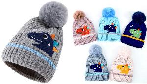 Kids Knitted Dinosaur Winter Pompom Hat