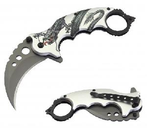 7" Overall Spring Assisted Karambit Knife Gray