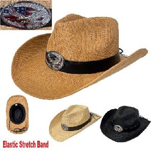 Patriotic American Western Straw Cowboy Hat