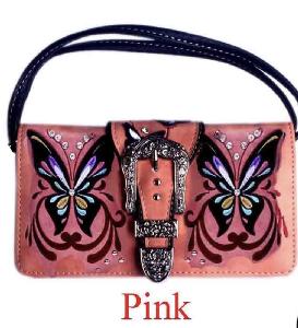 Wholesale Rhinestone Buckle Butterfly Design Wallet Purse Pink