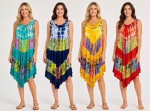 Multicolor Rayon Tie Dye Plus Size Umbrella Dresses - Assorted