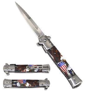 Wholesale 9" Spring Assisted stiletto knifeAmerican Bald Eagle Design
